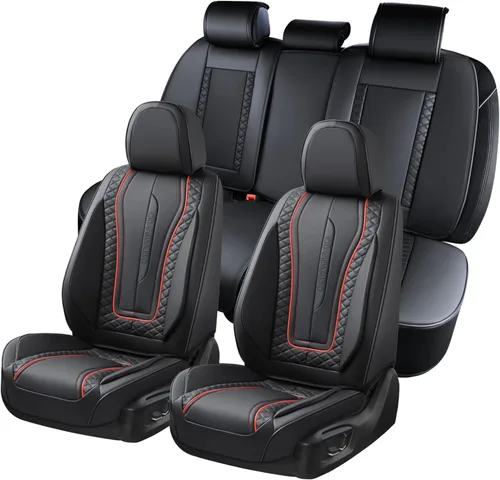Miniatura 35 de Coverado Juego completo de fundas de asiento de automóvil negras de cuero, impermeables, delanteras y traseras, accesorios de auto, de ajuste Negro