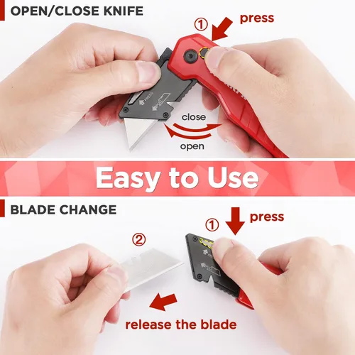 Miniatura 4 de WORKPRO Cuchillo utilitario plegable, cambio rápido de cuchillas, cuchillo de afeitar para cartones, cartón, cajas, almacenamiento de cuchillas