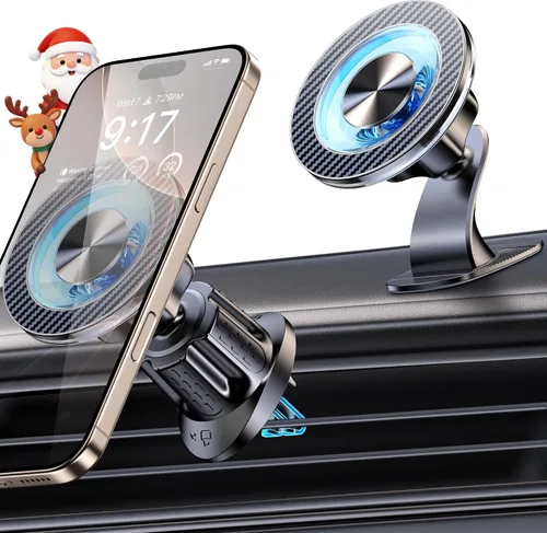 Soporte Magnético para Teléfono MagSafe para Automóvil [2025 Mejorado 22X Imanes y Ganchos Dobles] Soportes para Teléfono para tu Automóvil Soporte