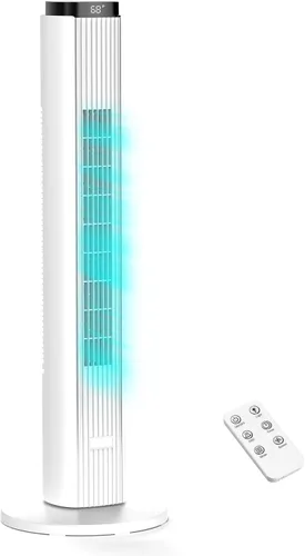 ZAFRO Ventilador de torre para dormitorio, ventilador de piso silencioso de 28 dB con 4 modos, 6 velocidades, oscilación de 90°, control remoto y