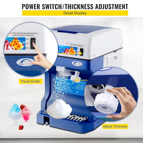 Miniatura 5 de VEVOR Máquina eléctrica de 110V para hielo raspado, máquina para hacer conos de nieve de 500W, de mesa con textura de hielo ajustable, máquina