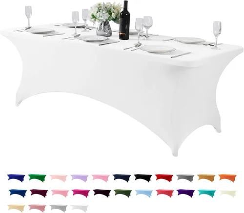 Miniatura 41 de Mantel de elastano para mesas de 4, 6 u 8 pies, mantel elástico universal ajustable para fiestas, banquetes, bodas y eventos - Verde manzana