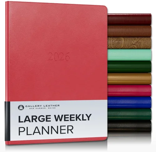 Miniatura 65 de Gallery Leather Agenda semanal y mensual grande 2025-2026, agenda y cuaderno con elegantes bordes de página dorados dorados, 12 meses, cactus Cactus