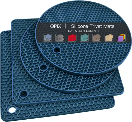 Miniatura 34 de Salvamanteles de silicona para platos calientes, soportes multiusos para ollas, 4 unidades, 2 tamaños de 7 pulgadas y 9 pulgadas, resistentes al 03