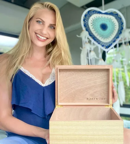 Miniatura 4 de Blake & Lake Caja de recuerdos de madera con tapa, caja de almacenamiento de madera rubia Catchall, tesoro y caja de regalo para el hogar, cajas