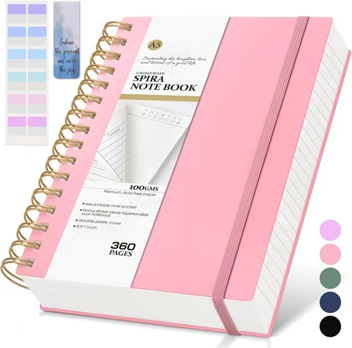 Miniatura 9 de MUAHLIUB Cuaderno de espiral rayado universitario, 360 páginas rayadas gruesas para mujeres y hombres, cuadernos grandes B5 con papel de 100GSM
