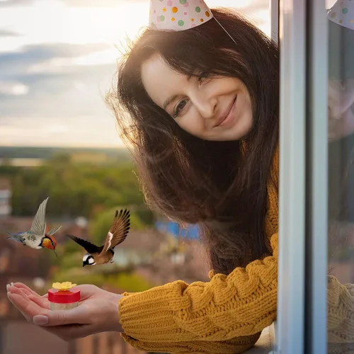 Miniatura 7 de 8 unidades de comedero de colibrí de mano para ventana, mini comedero de mano para colibrí, pájaros salvajes para exteriores, patio, suministros