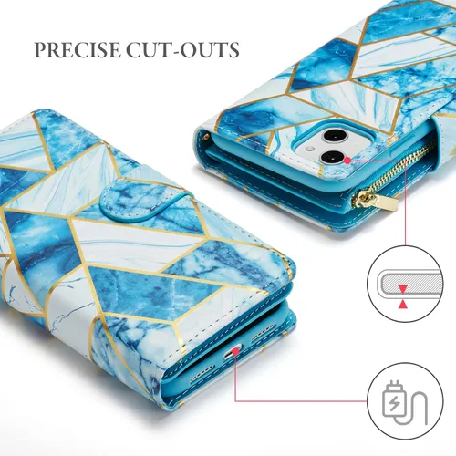 Miniatura 5 de UEEBAI Funda para iPhone 13 de 6.1 pulgadas, Cartera de piel sintética retro a prueba de golpes con función de soporte de ranuras para tarjetas
