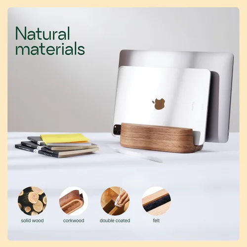 Miniatura 4 de Soporte vertical para laptop para escritorio, todos los MacBook verticales soportan hasta 0.7 pulgadas de grosor, hecho a mano, soporte para MacBook