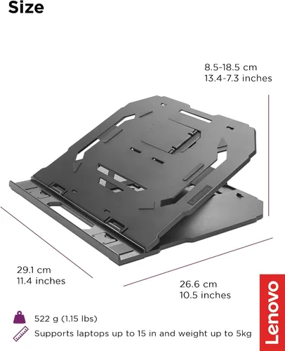 Miniatura 8 de Lenovo Soporte para laptop 2 en 1: ajustable, portátil, plegable, ergonómico, antideslizante, compatible con portátiles de hasta 15 pulgadas