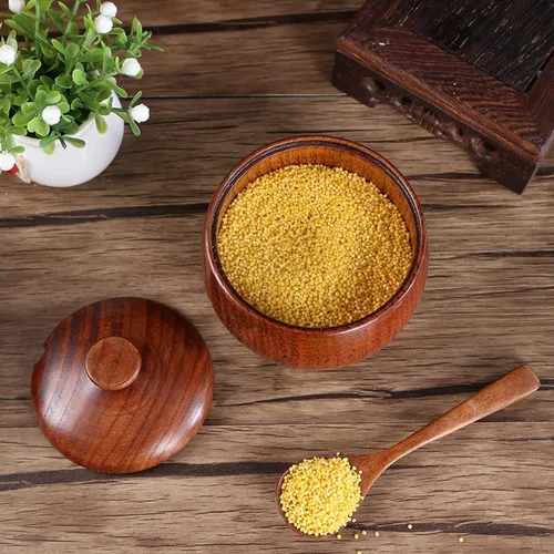Miniatura 8 de Paquete de 2 tarros de condimentos japoneses, tarros de especias de madera maciza con tapa y cuchara, contenedor de madera de azufaifo, madera