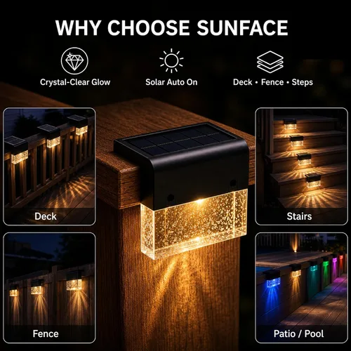 Miniatura 9 de SUNFACE Paquete de 4 luces solares para escalones para exteriores, impermeables, luces LED brillantes con 2 modos de iluminación, blanco cálido y 7