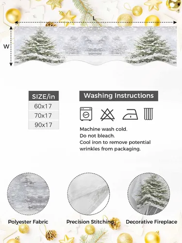 Miniatura 6 de Bufanda de manto de 70 x 17 pulgadas, árbol de Navidad, árboles de invierno, bosque, copos de nieve, chimenea, mantel, cubierta de mantel