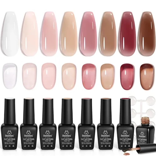 Miniatura 19 de Beetles - Esmalte de uñas de gel rojo, 6 colores, colección Marvelous Lady, esmalte de uñas con purpurina burdeos, nude, rojo brillante, diseño