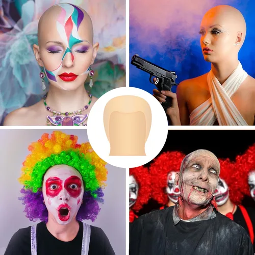 Miniatura 6 de Gorra sin cabello para Halloween, gorras sin cabello para maquillaje, peluca sin cabello, accesorio de disfraz para adultos, mujeres y hombres, Tez
