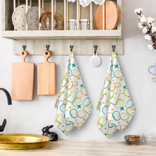Miniatura 3 de Juego de 2 toallas de cocina modernas de mediados de siglo, toallas de mano absorbentes, paños de cocina retro para cocinar, hornear, baño, granja