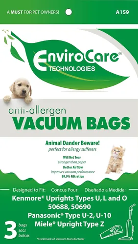 Miniatura 2 de EnviroCare Bolsas de vacío de repuesto para alérgenos diseñadas para adaptarse a montantes Kenmore 50688 y 50690 tipo U, L y O, Panasonic tipo U-2