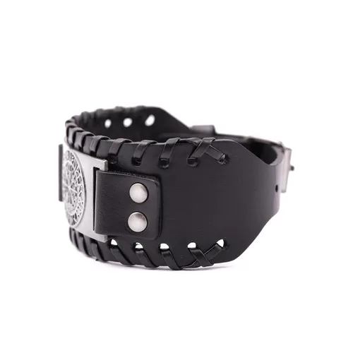 Miniatura 2 de HAQUIL Pulsera vikinga wicca egipcia negra marrón ancha de cuero pulsera antigua medieval joyería regalo para hombres