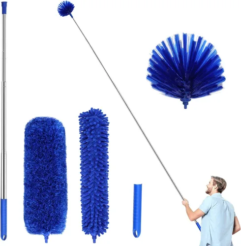 ZZ LAZYCOTTAGE Plumero de microfibra con 2 juegos de asas, varilla telescópica duradera de 15 a 98.1 pulgadas de largo, lavable, plumeros para Azul