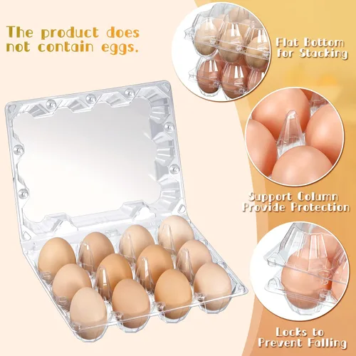 Miniatura 5 de Zubebe 200 Piezas Cartones de Huevos de Plástico Transparente - Bandeja Vacía a Granel para Pollos que Sostiene de Forma Segura para Granja Negocio