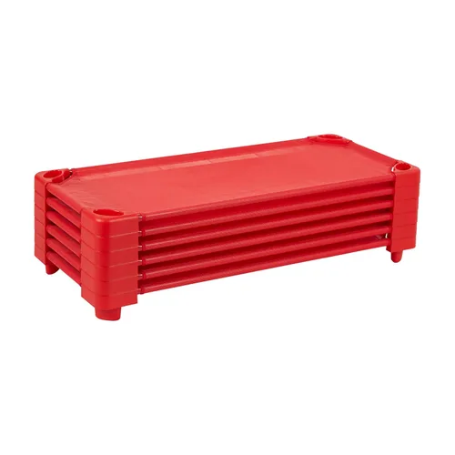 ECR4Kids Cuna apilable para niños, lista para armar, tamaño estándar, mobiliario para aulas, rojo, paquete de 6