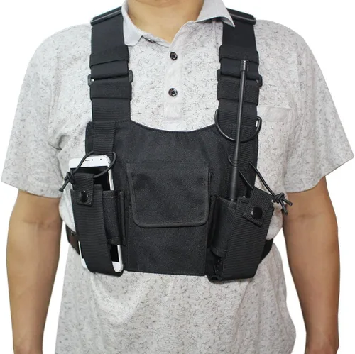 Miniatura 2 de Arnés de radio para el pecho, bolsa de bolsillo, chaleco para radio bidireccional (Rescue Essentials) (negro)