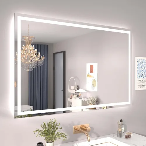 Miniatura 20 de Snowdool Espejo LED de baño, 32 x 32 pulgadas con luz frontal y retroiluminada, antivaho, espejo de tocador de baño para pared, función de memoria