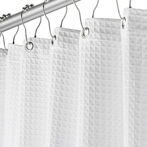 Miniatura 9 de Creative Scents Cortina de ducha de tela blanca para baño, spa de 60 x 72 pulgadas, diseño cuadrado de tejido de gofre mate de lujo, repelente al