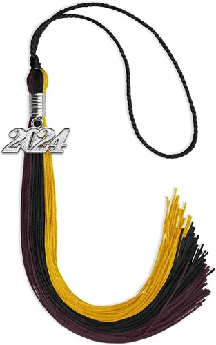 Miniatura 130 de Endea Graduation Borla de triple color con gota de fecha plateada (negro/dorado/granate, 2020)