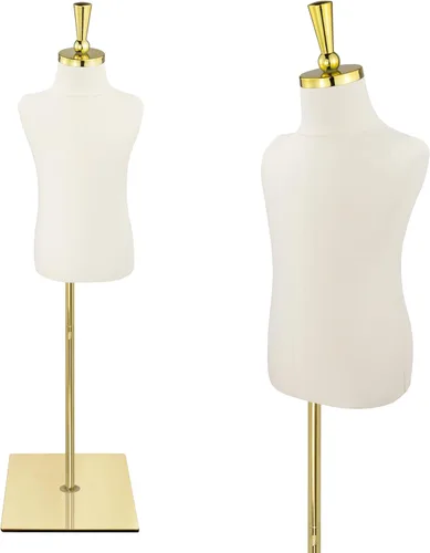 Maniquí de forma de vestido para niños, maniquí ajustable para niños con soporte de metal dorado de alta estabilidad para exhibición de ropa, 2-3
