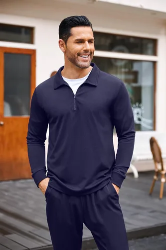 Miniatura 7 de COOFANDY Conjunto deportivo deportivo de 2 piezas para hombre, con cremallera de un cuarto