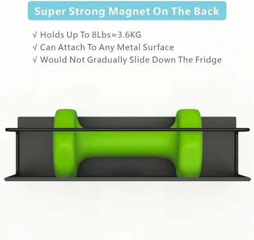 Miniatura 3 de Estante magnético para especias para refrigerador, estante magnético de ahorro de espacio para nevera negro, paquete de 2 con soporte magnético