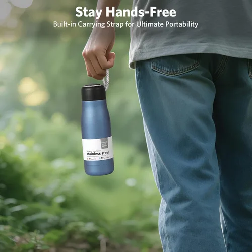 Miniatura 5 de Botella de agua pequeña de 12 onzas, botella de agua aislada Dusgut, de acero inoxidable, con tapa portátil de boca ancha, azul Fuerza Aérea Azul