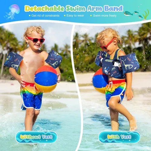 Miniatura 4 de Nemone Chaleco de natación para niños pequeños de 22 a 70 libras, flotadores para niños, chaqueta de natación con alas de agua para el brazo para C