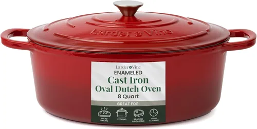 Miniatura 17 de Larder & Vine Olla holandesa de hierro fundido esmaltado de 8 cuartos con tapa, para hornear pan, compatible con todas las placas de cocción y apta