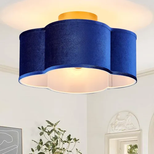 Miniatura 10 de VILUXY Luces de techo semiempotradas doradas, lámpara de techo moderna de 4 luces con pantalla de tela plisada blanca en pantalla de flores, lámpara