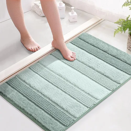 Miniatura 12 de Kmson Juego de 3 alfombras de baño de chenilla ombré, antideslizantes, ultra suaves, lavables, alfombras de baño peludas para bañera, tapete de Azul
