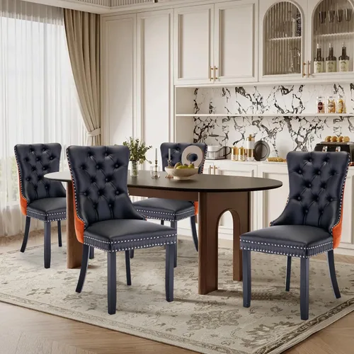 Miniatura 68 de Juego de 4 Sillas de Comedor de Terciopelo Tapizadas con Capitoné, Sillas Laterales de Cocina con Ribete de Tachuelas y Patas Chapadas en Oro