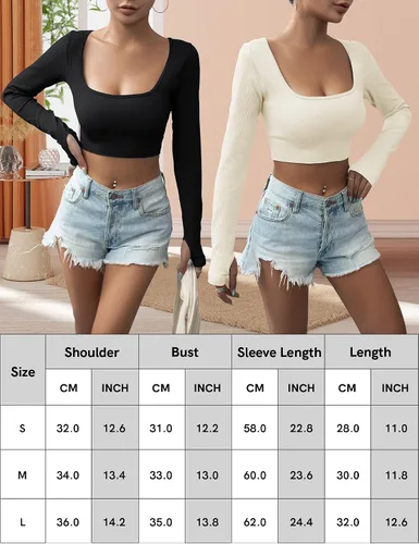 Miniatura 6 de ZHENWEI Camisetas de entrenamiento para mujer, acanaladas, sin costuras, de manga larga, para gimnasio, atletismo, yoga