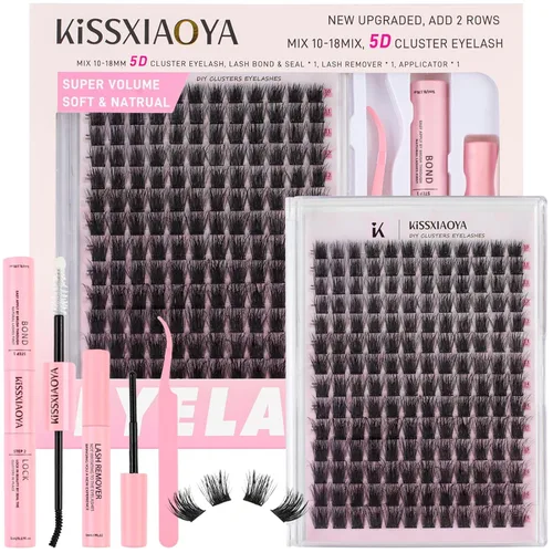 KISSXIAOYA Kit de extensiones de pestañas en racimo, kit de extensión de pestañas con unión de pestañas, sello y aplicador, 144 piezas de 0.004 in,