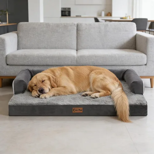 Miniatura 10 de Camas ortopédicas para perros grandes, sofá de espuma con estructura de huevos impermeable para perros grandes con cómodo refuerzo 91x69 cm, camas