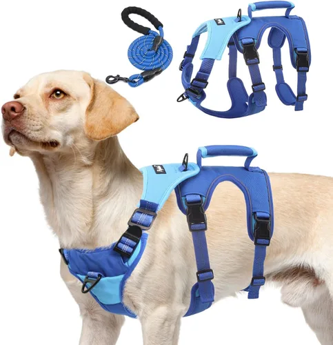 Miniatura 7 de PUPTECK Juego de arnés y correa para perro a prueba de escape, chaleco reflectante sin tirones con asa de elevación, arnés para mascotas de fácil