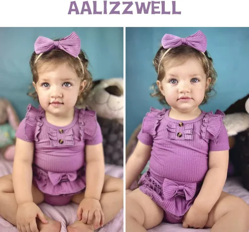 Miniatura 15 de Aalizzwell Body de manga corta para bebé niña con pantalones cortos acanalados