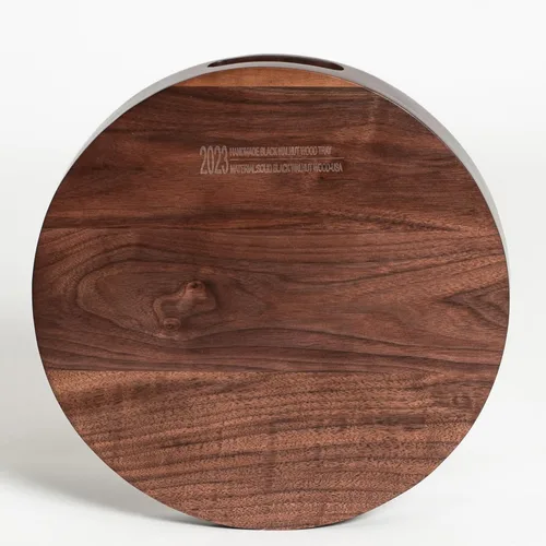 Miniatura 4 de Bandeja redonda de mesa otomana de 13 x 13 pulgadas, bandeja circular de madera maciza de nogal negro con asa para otomana de gran