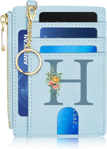 Miniatura 33 de Tarjetero para mujer minimalista y delgado con bolsillo frontal, bloqueo RFID, cartera compacta con ventana para identificación y bolsillo
