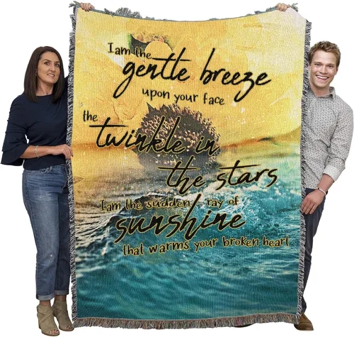 Miniatura 23 de Pure Country Weavers Manta con texto en inglés "I Am The Gentle Breeze Upon Your Face" con diseño de flores, para regalo de duelo y condolencia