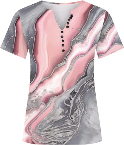 Miniatura 110 de Summer Shirts for Women 2025 Plus Size Short Sleeve Henley Tops Marble Floral Loose Tshirt Tee Casual Dressy Tunics