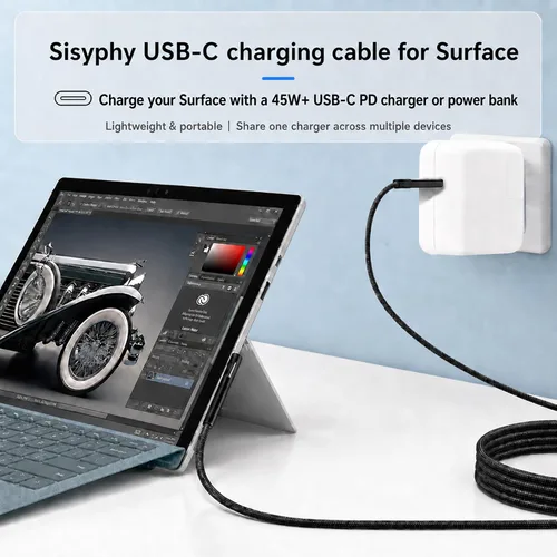Miniatura 2 de Sisyphy Surface Connect to USB C Cable de carga trenzado de nailon de 6 pies, compatible con Microsoft Surface Pro 11/10/7/6/5/4/3 Go3/2/1