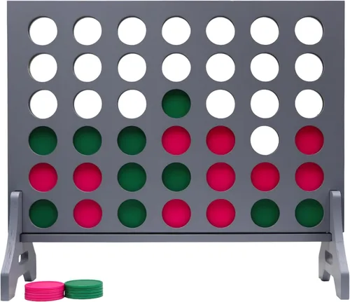 Miniatura 94 de Juego gigante 4 en una fila para familia y adultos – Tailgating Pros Jumbo de madera gris cuatro en una fila juego de patio para interiores