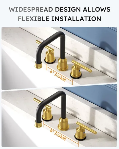 Miniatura 5 de WOWOW Grifo de baño generalizado de 3 agujeros, grifo de lavabo de 8 pulgadas con 2 asas, grifo de tocador de níquel cepillado con desagüe emergente